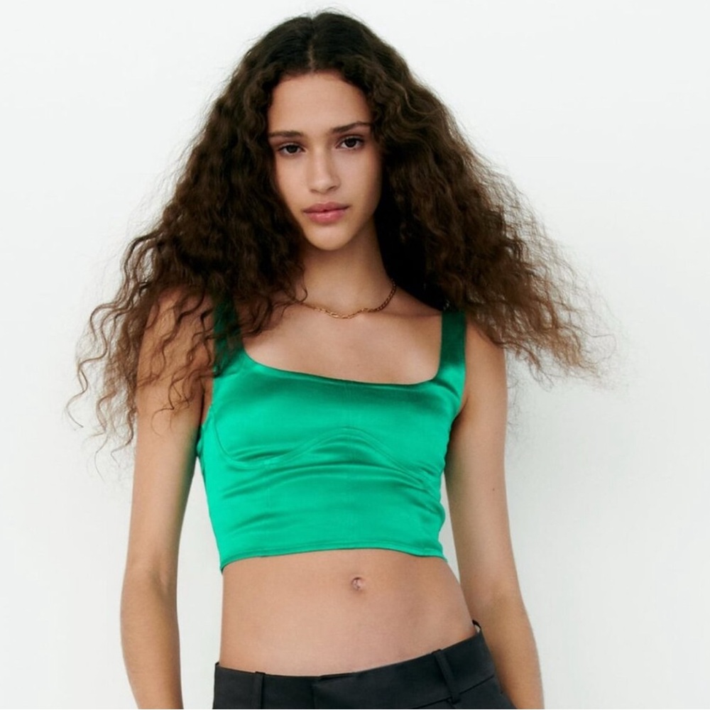 Zara Vibrant Green Satin Tank Top